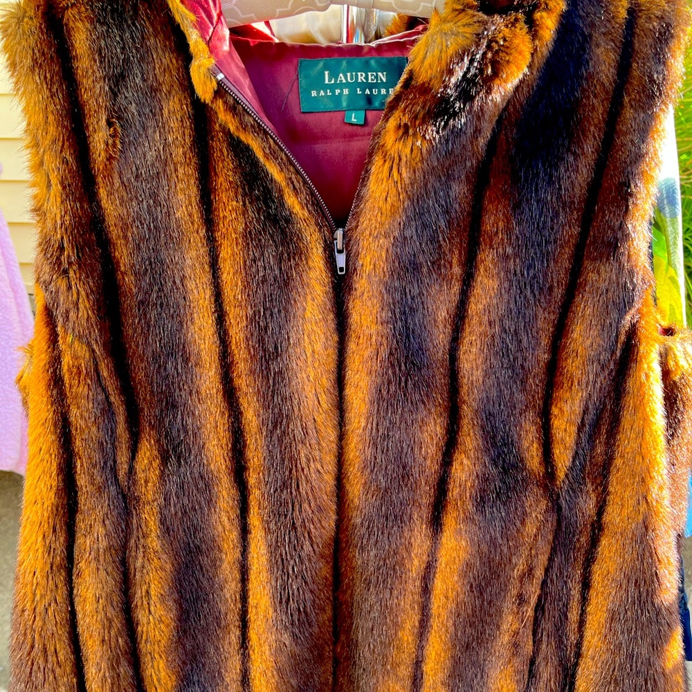 Womens Ralph Lauren faux fur vest with hood